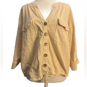 Free People Eliza Button Up Tie Waist Top Cream Small